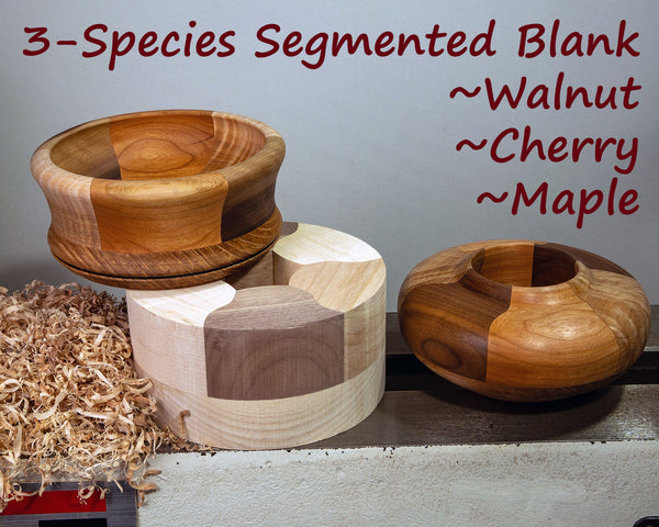 Turners Bundle - Maple/Walnut/Cherry Segmented Bowl Blank plus Glue Hub with waste block and wrench