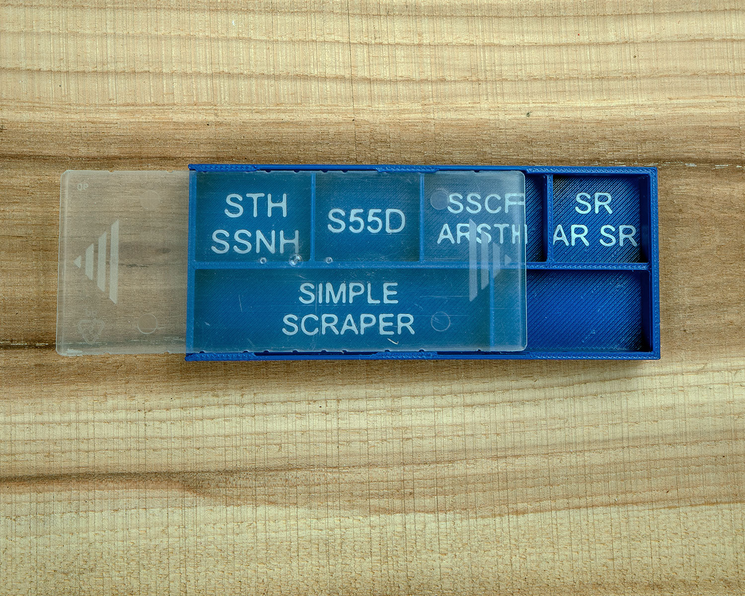 Cutter or Screw Storage Box with Labeled Sections, Full Size Tools