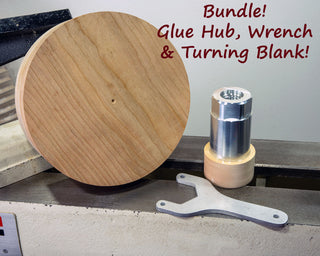 Aluminum Glue Hub with Threads, Waste Block, Wrench And 8" x 3" Turning Blank for Wood Lathe