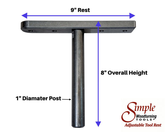 Adjustable Tool Rest with Flat Platform, Post and Clamping Collar for Wood Turning Lathe