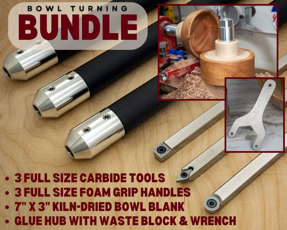 Turners Bundle with Carbide Tool Set, Bowl Blank, Glue Hub and Wrench
