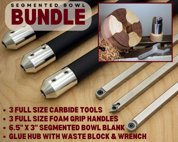 Turners Bundle with Carbide Tool Set, Segmented Bowl Blank, Glue Hub and Wrench