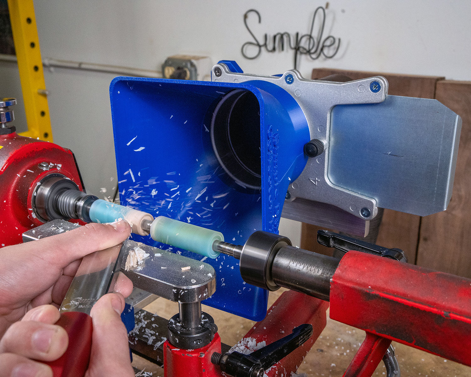 Simple Dust Collection System for Split-Bed Wood Lathe – Compatible with 4" Tubing